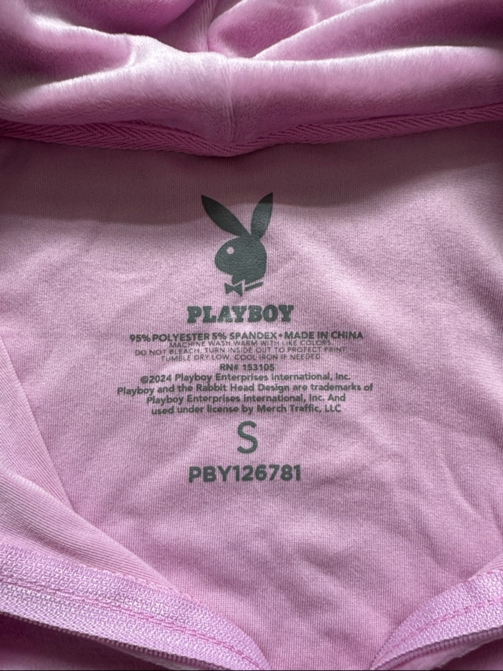 PLAYBOY Pink Velour Hoodie with Bunny Logo Print - Picture 3 of 4